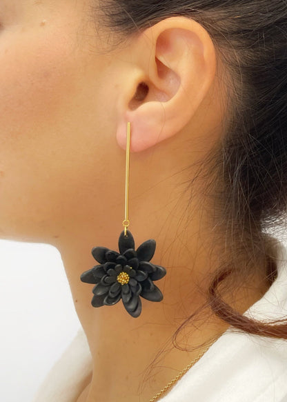 Pendientes FLORES Negros con dorado NER04