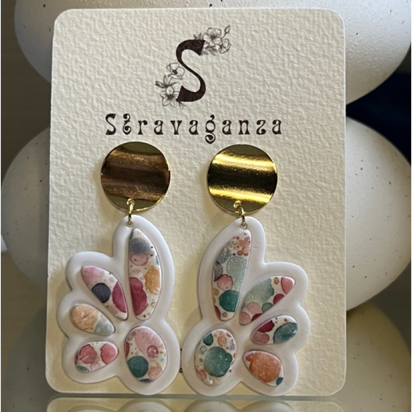 Pendientes flor multicolor con dorado ACU02