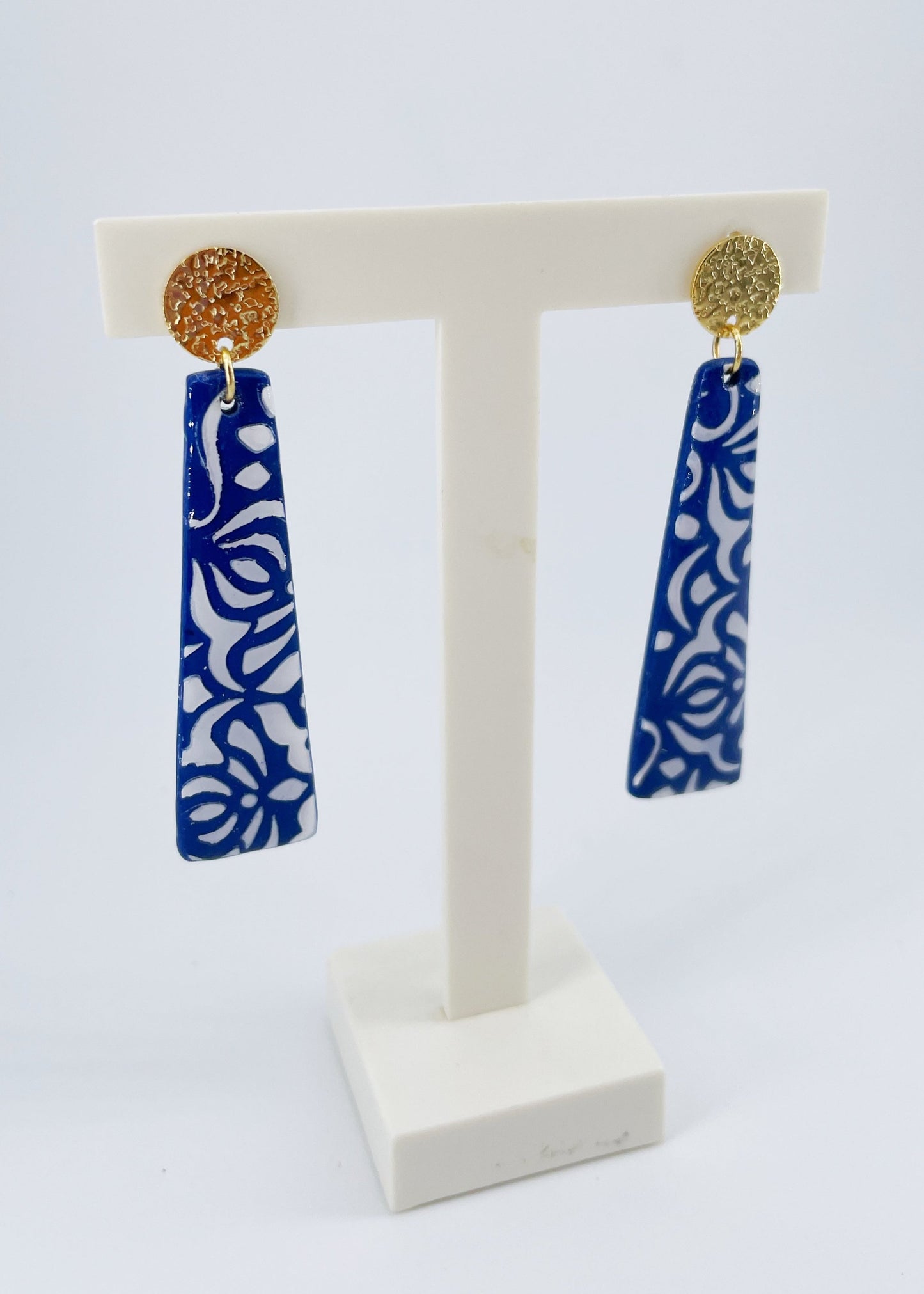 Multicolor fan dangle earrings with gold - polymer clay