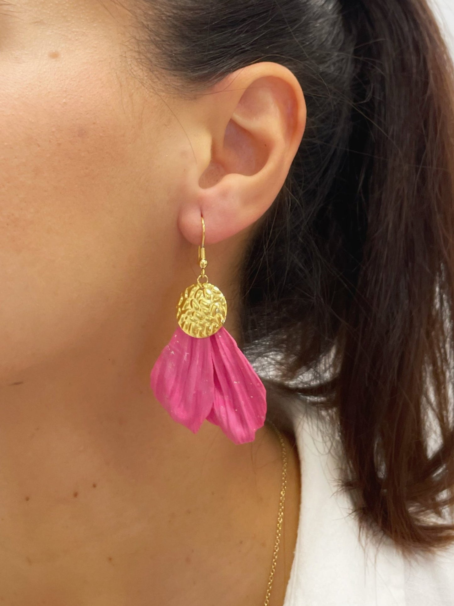 Pendientes PÉTALOS rosas con dorado DOL11