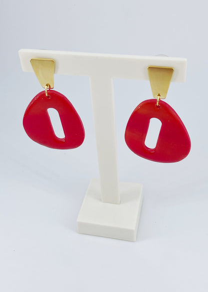 Pendientes rojos gota con dorado RSS01