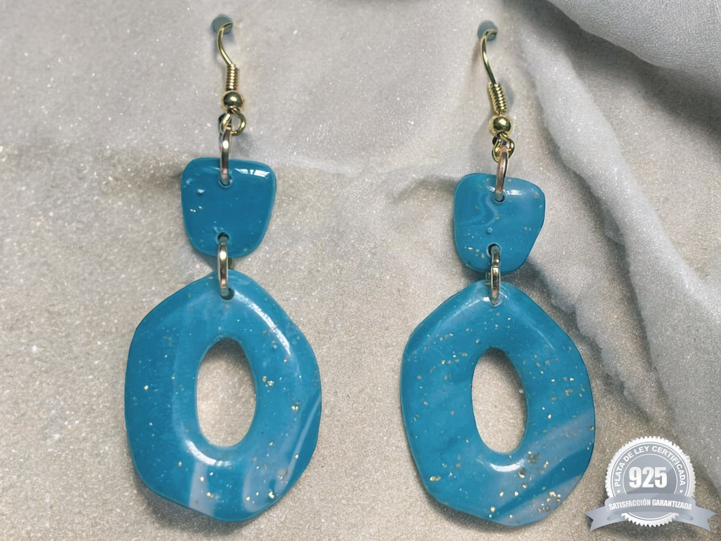 Boucles d'oreilles turquoise avec veines et paillettes dorées MAR08