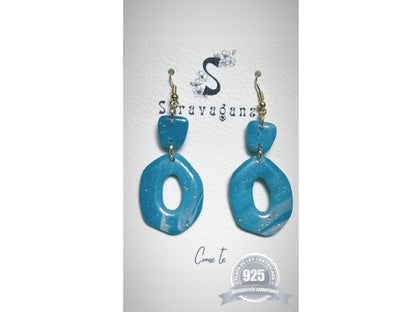 Boucles d'oreilles turquoise avec veines et paillettes dorées MAR08