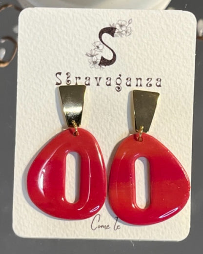 Pendientes rojos gota con dorado RSS01