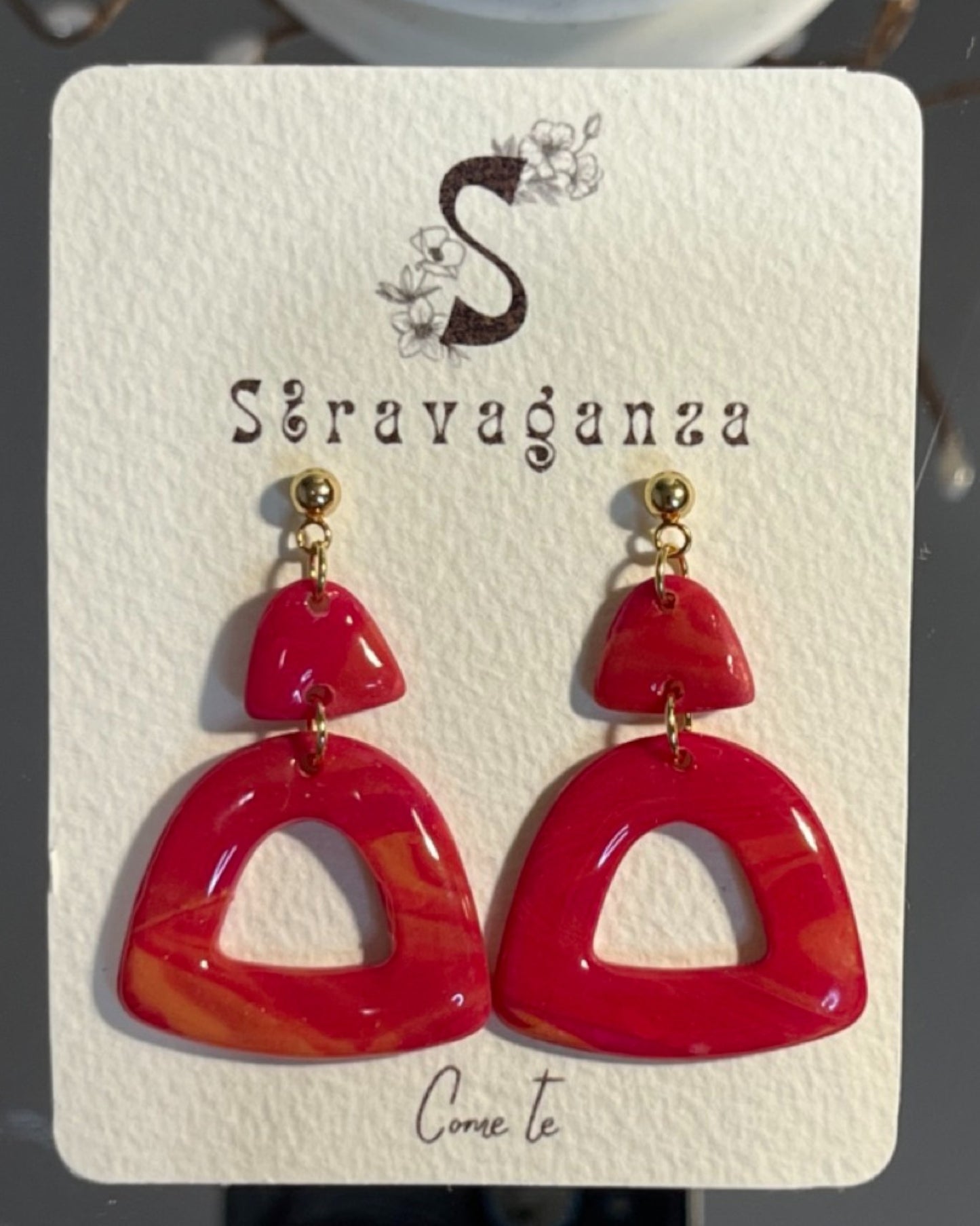 Pendientes rojos gota con dorado RSS01