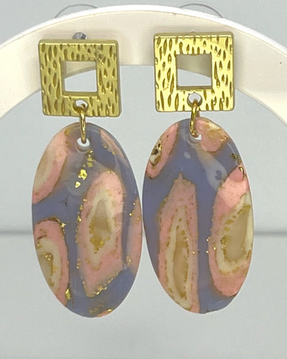 Light blue and pink earrings with gold sparkles TRA01